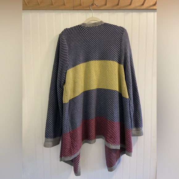 Cabi Long Wrap Cotton Sweater Colorblock Navy Grey Burgundy Yellow Warm Hygge XL - Picture 8 of 8